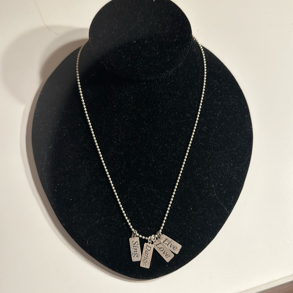 8.5” .925 Silver chain tag inspired necklace LIVE LOVE DANCE SING